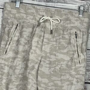 Athleta Cabo Tide Linen Jogger Pants Size 6 Neutral Coastal Camo Travel Resort